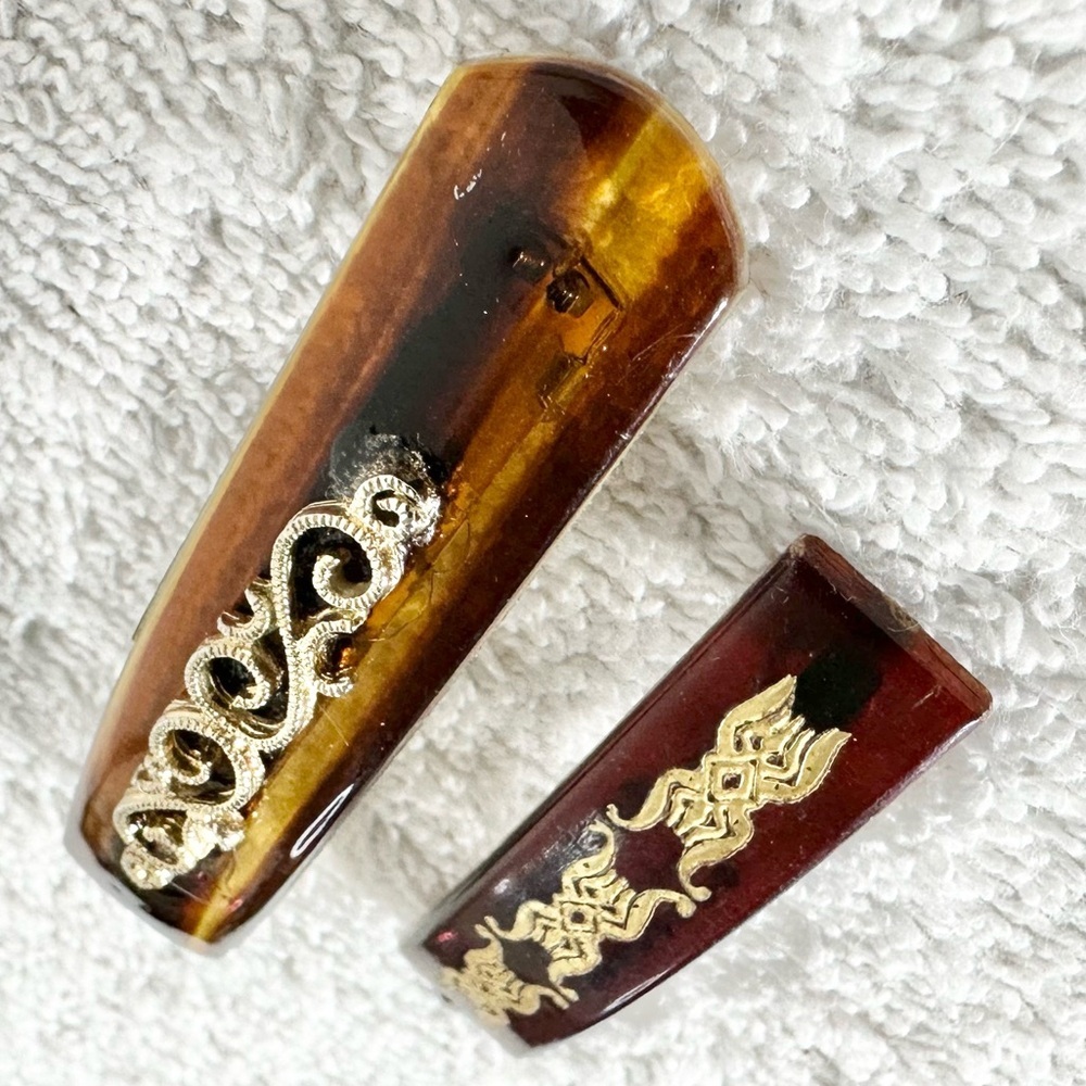 Vintage Brown & Gold Hair Barrettes - Picture 5 of 11
